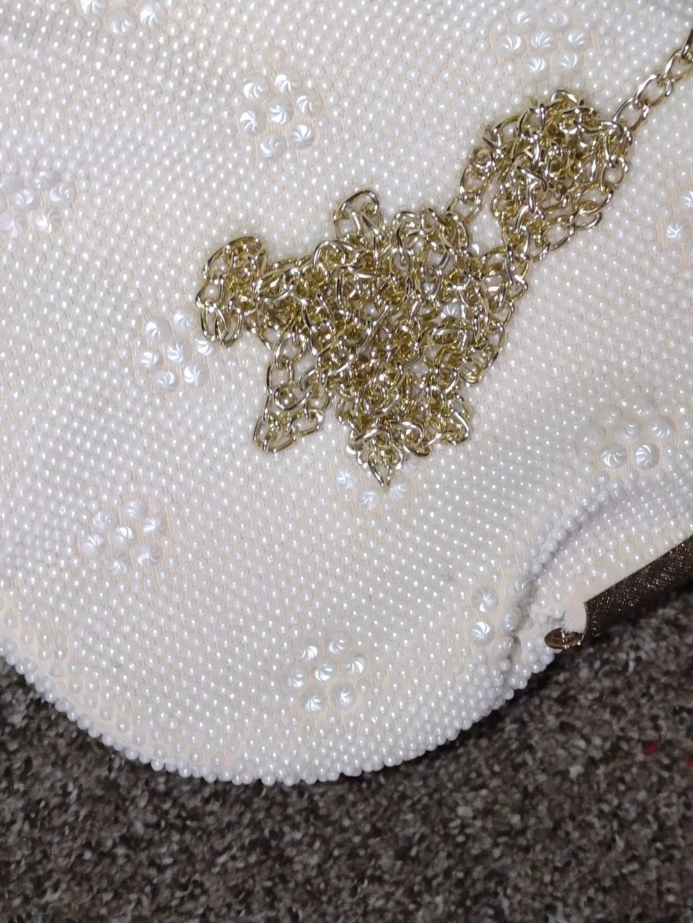 Beaded Cream Evening Crossbody Bag with Gold Frame